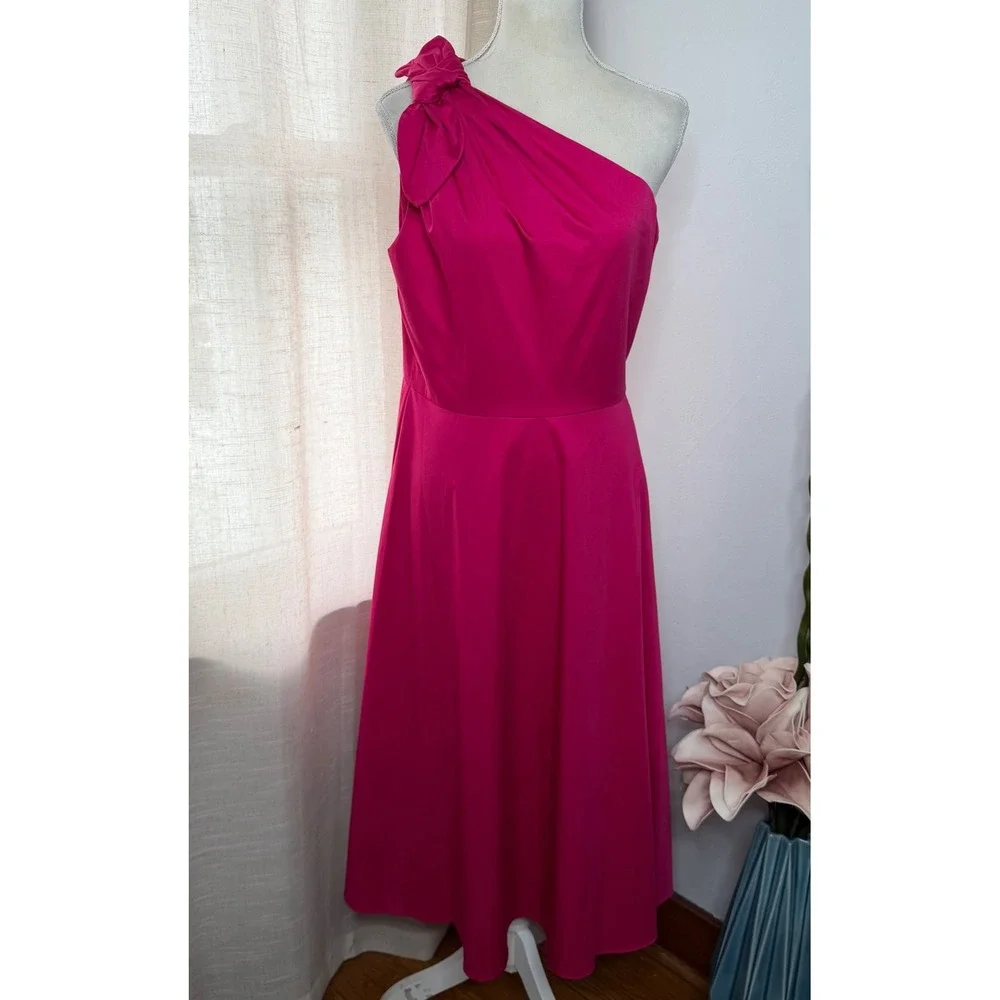 NWT Kate Spade Poplin One Shoulder Sabrina Dress Bow Midi Pink Rosa Plum Size 10